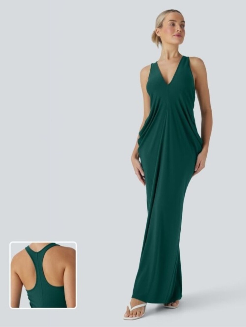 Halara Deep V-Neck Racerback Stacked Ruched Maxi Casual Dress Sz XL